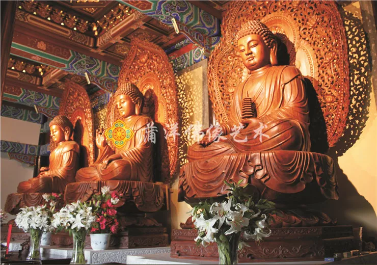 木雕三宝佛供北京昌平延寿寺